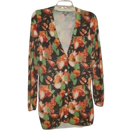 J. Jill | Women's V-Neck Floral Waffleknit Cardigan Sweater (Size XS) - Picture 1 of 13